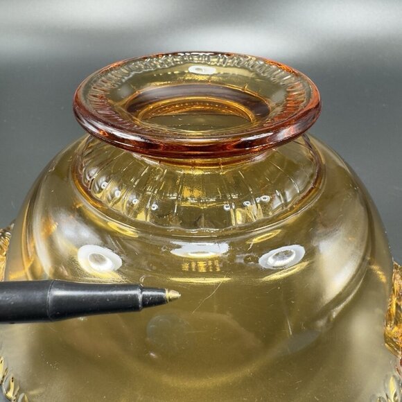 Vintage Gadroon Edges Amber Glass Footed Dish Bowl Container With Handles VTG - Picture 4 of 12